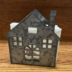 Galvanized Gray Metal House Napkin Holder